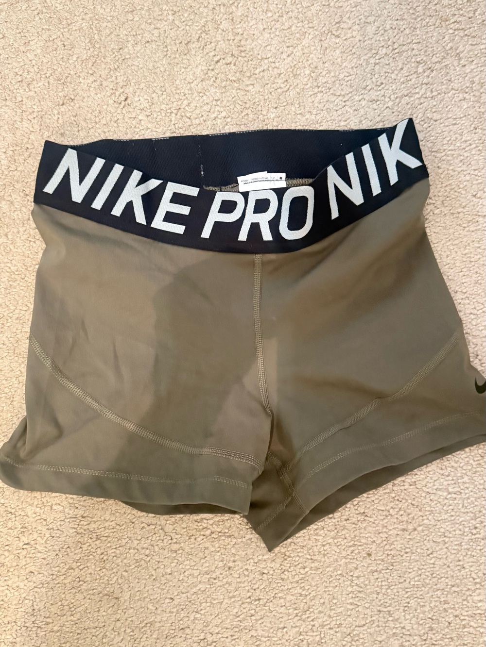 Nike Pro Olive Athletic Women's Shorts with Black Waistband